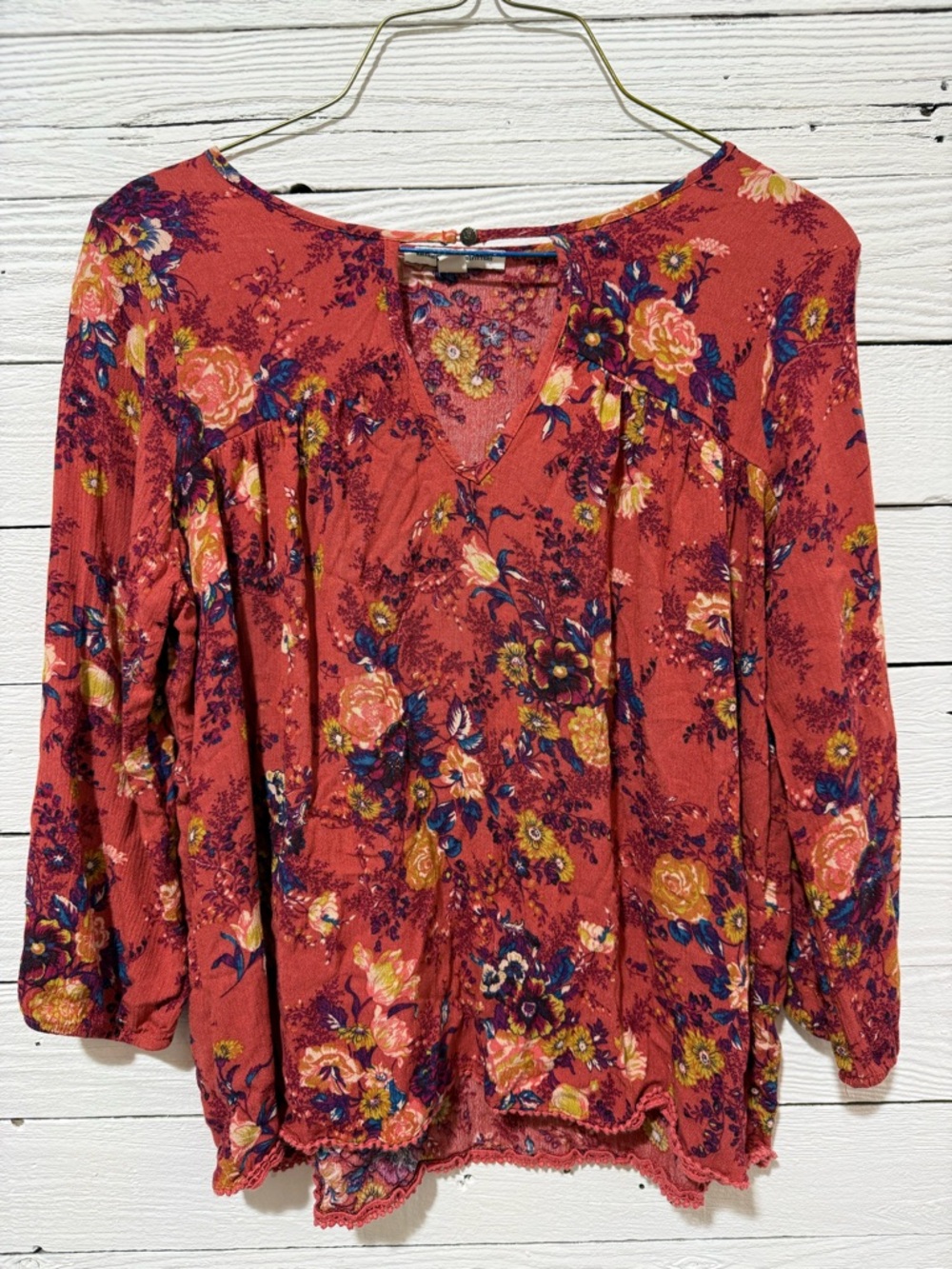 American Eagle Outfitters Rust Floral V-Neck Tunic Top